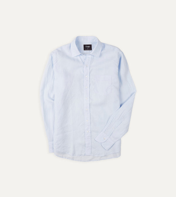drake's Light Blue Linen Spread Collar Shirt