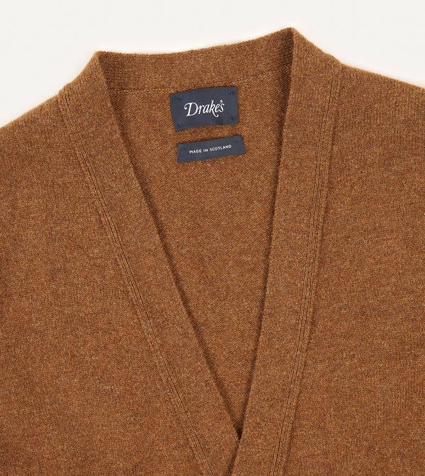 Drake's Light Brown Lambswool Sleeveless Cardigan