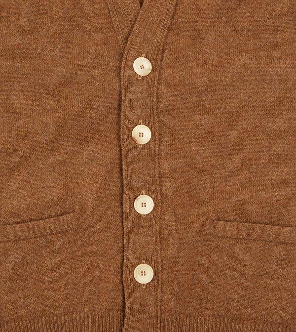 Drake's Light Brown Lambswool Sleeveless Cardigan