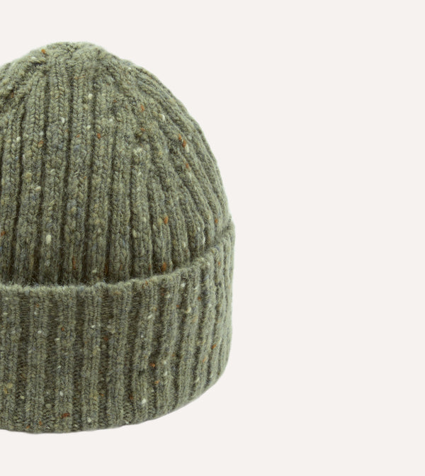 Drake's Light Green Donegal Ribbed Merino Knit Cap