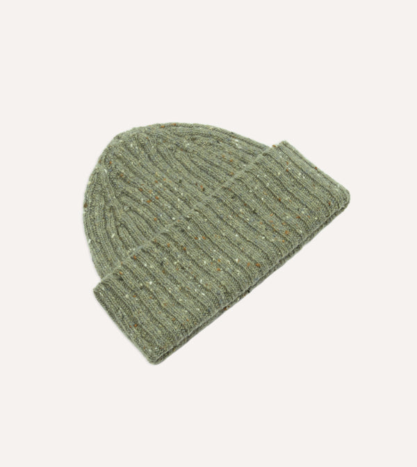 Drake's Light Green Donegal Ribbed Merino Knit Cap