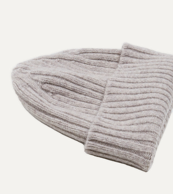 Drake's Light Grey Lambswool Ribbed Knit Cap
