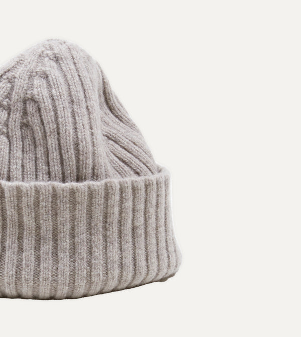 Drake's Light Grey Lambswool Ribbed Knit Cap