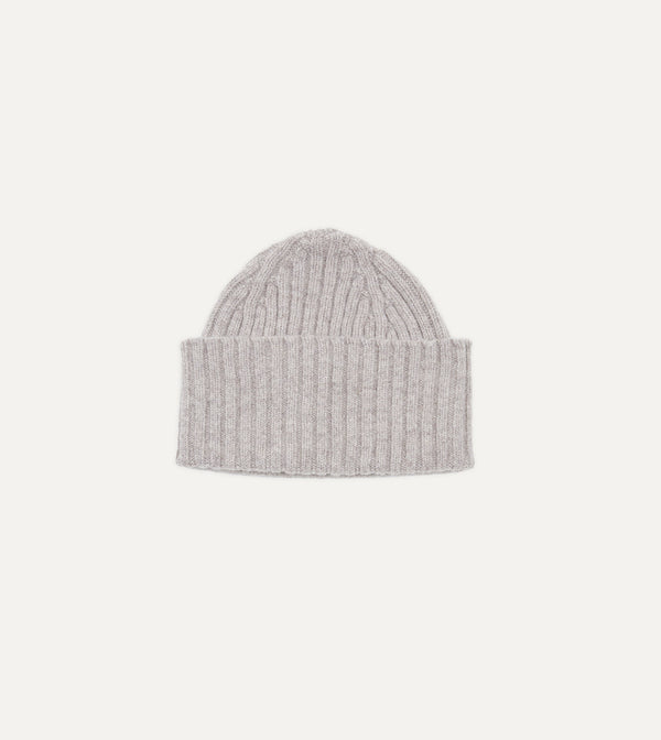 drake's Light Grey Lambswool Ribbed Knit Cap