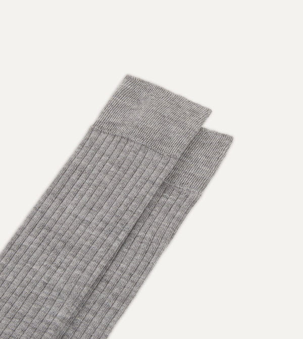 Drake's Light Grey Wool Over-The-Calf Socks