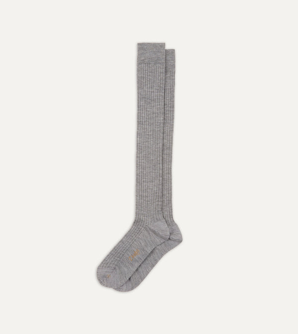 Drake's Light Grey Wool Over-The-Calf Socks