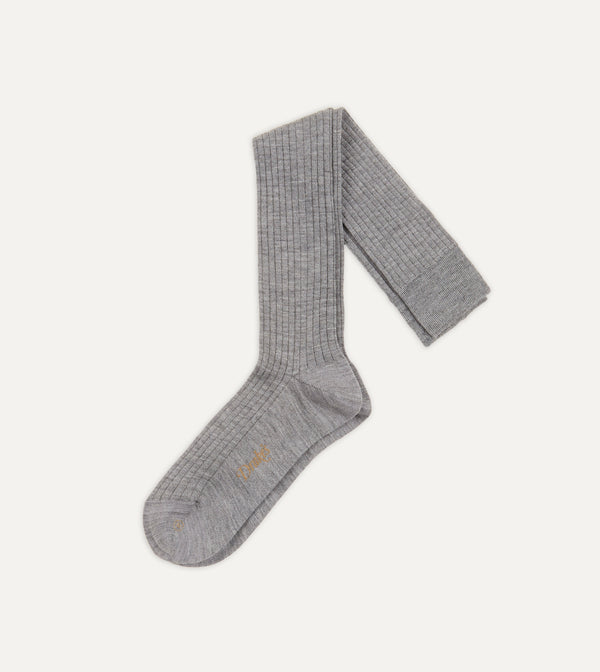 drake's Light Grey Wool Over-The-Calf Socks