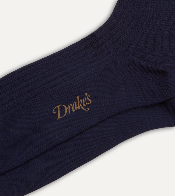Drake's Light Navy Wool Over-the-Calf Socks