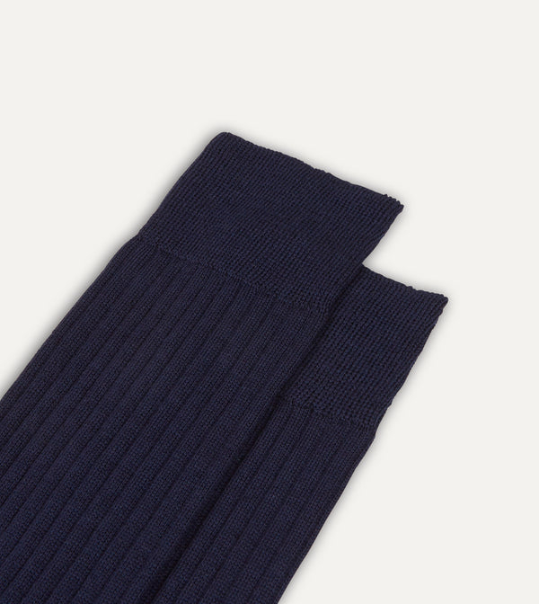Drake's Light Navy Wool Over-the-Calf Socks