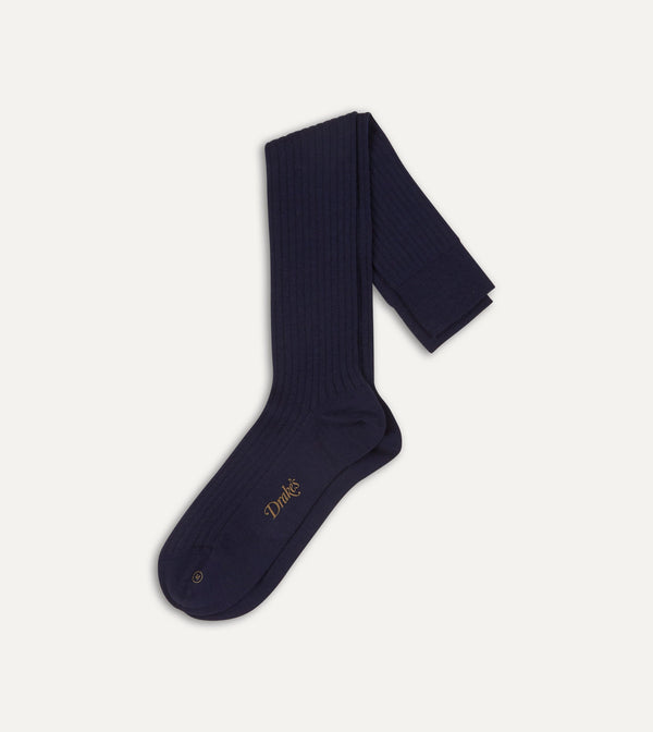 drake's Light Navy Wool Over-the-Calf Socks