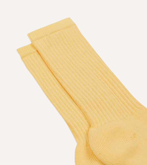 Drake's Light Yellow Cotton Sports Socks