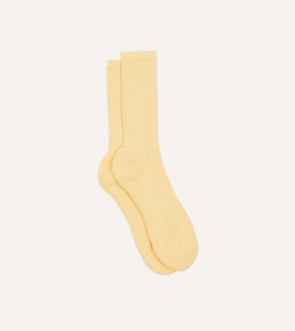 drake's Light Yellow Cotton Sports Socks