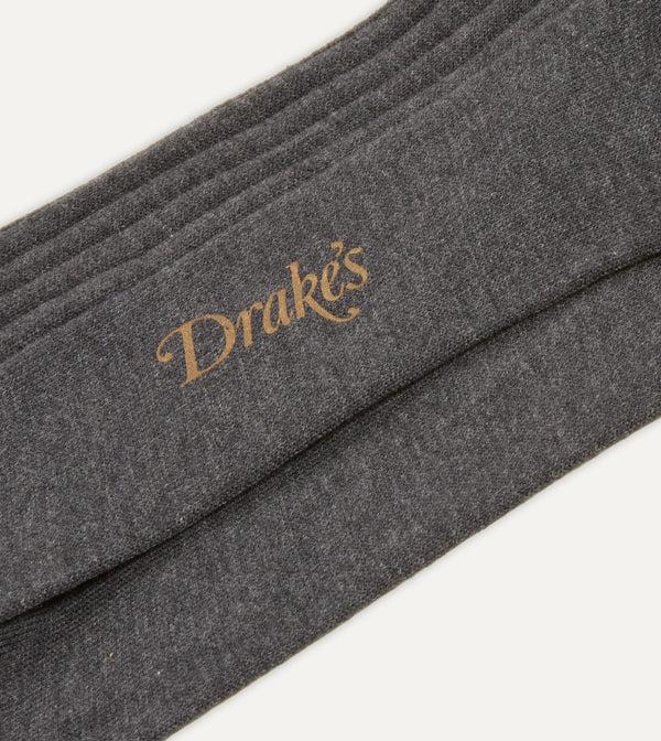 Drake's Mid-Grey Cotton Over-the-Calf Socks