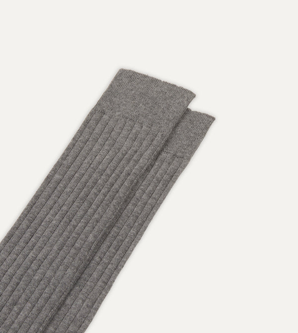 Drake's Mid-Grey Cotton Over-the-Calf Socks