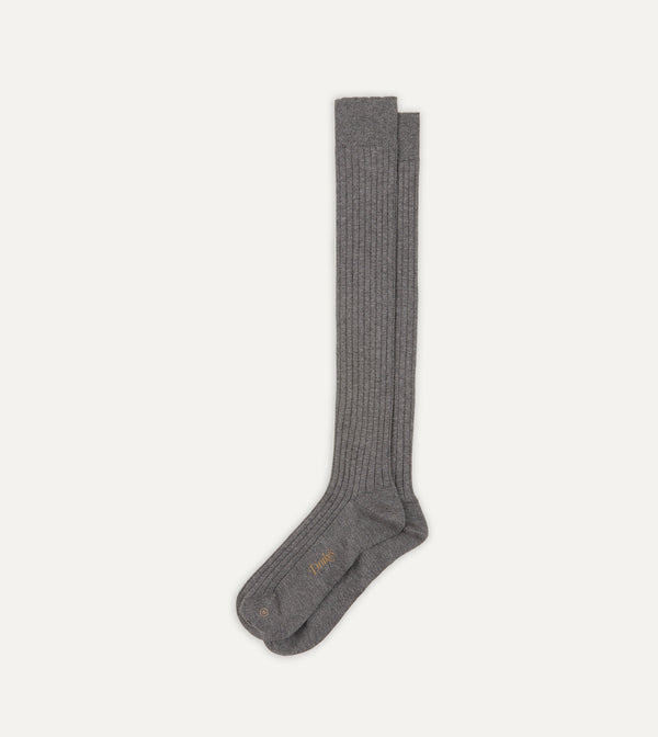 Drake's Mid-Grey Cotton Over-the-Calf Socks
