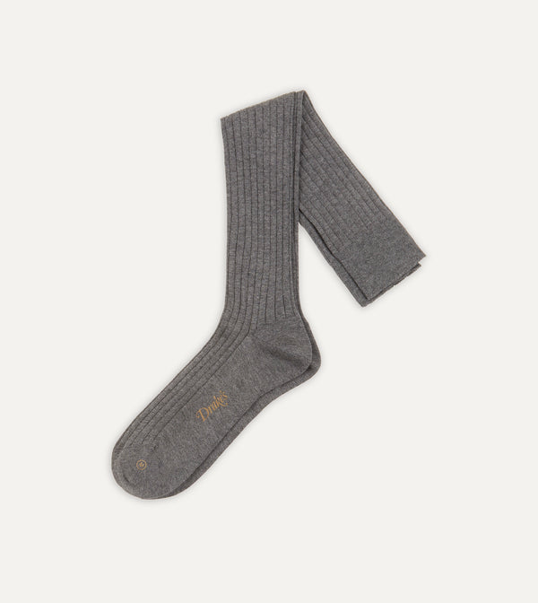 drake's Mid-Grey Cotton Over-the-Calf Socks