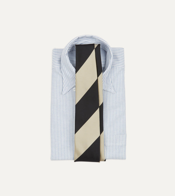 Drake's Navy And Ecru Broad Stripe Silk Tipped Tie