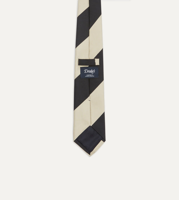 Drake's Navy And Ecru Broad Stripe Silk Tipped Tie