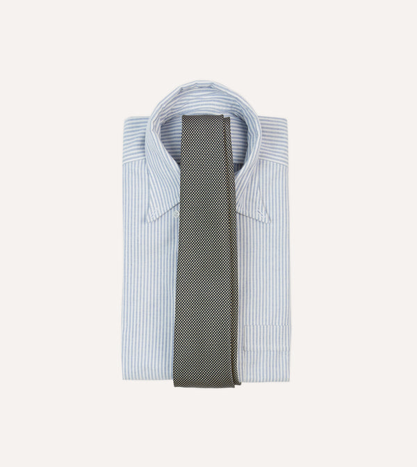 Drake's Navy And Ecru Oxford Weave Silk Tipped Tie