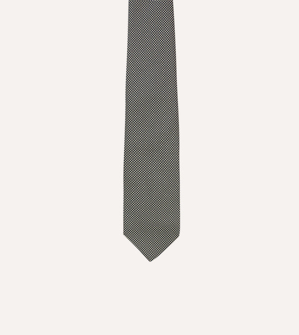 Drake's Navy And Ecru Oxford Weave Silk Tipped Tie