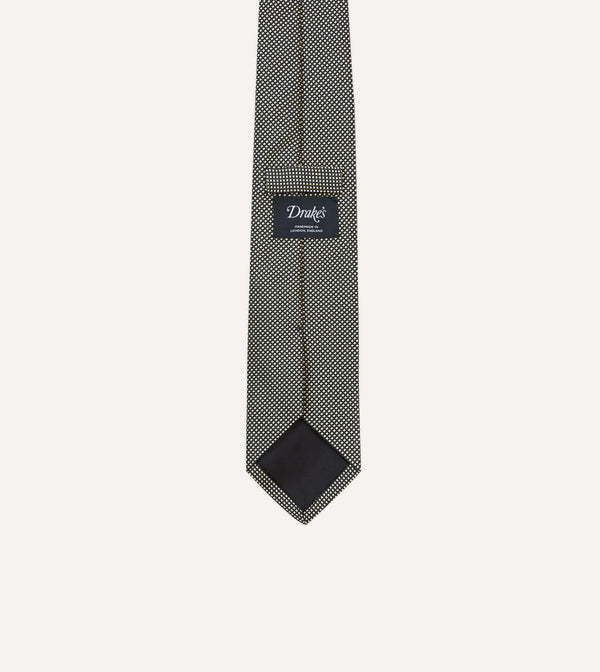Drake's Navy And Ecru Oxford Weave Silk Tipped Tie