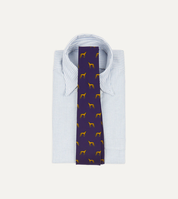 Drake's Navy And Yellow Dog Print Silk Tie