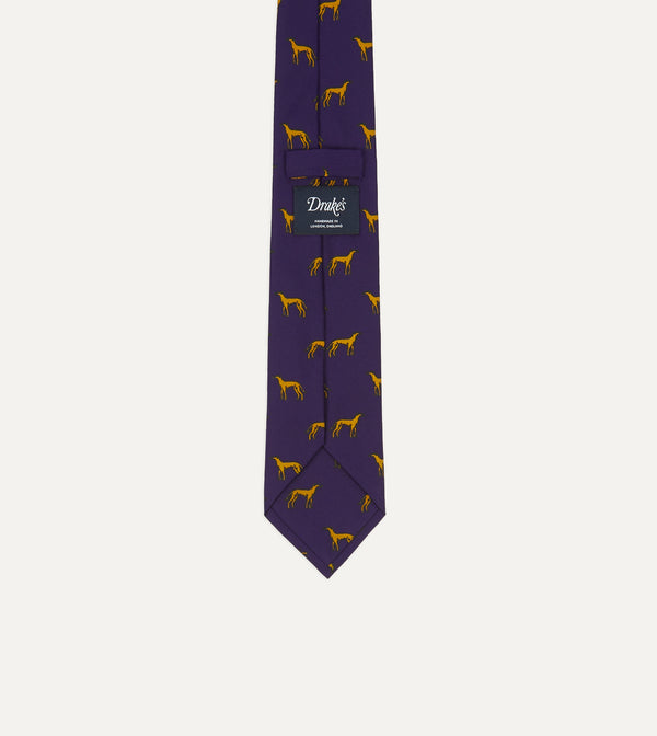 Drake's Navy And Yellow Dog Print Silk Tie