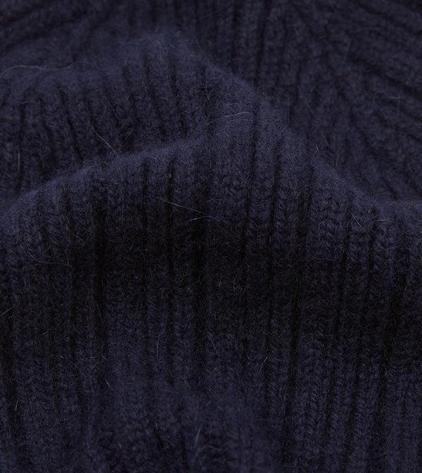 Drake's Navy Angora Lambswool Ribbed Knit Cap