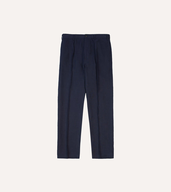 Drake's Navy Antique Linen Games Trousers