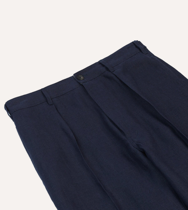 Drake's Navy Antique Linen Games Trousers