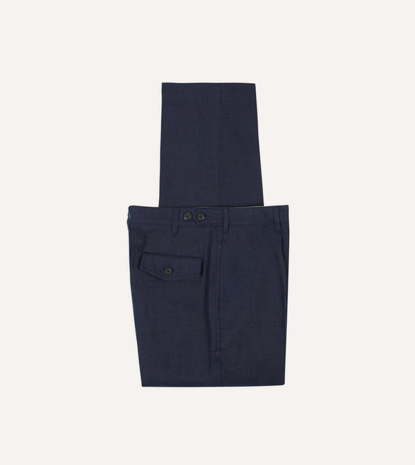 drake's Navy Antique Linen Games Trousers