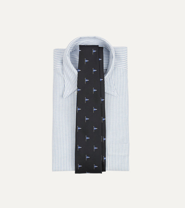 Drake's Navy Blue Pennant Motif Silk Tipped Tie