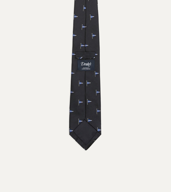 Drake's Navy Blue Pennant Motif Silk Tipped Tie