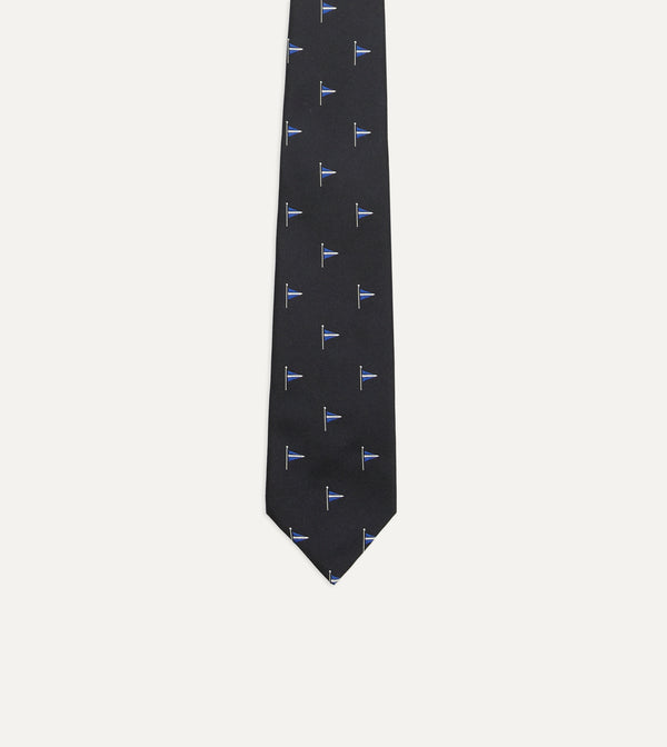 Drake's Navy Blue Pennant Motif Silk Tipped Tie