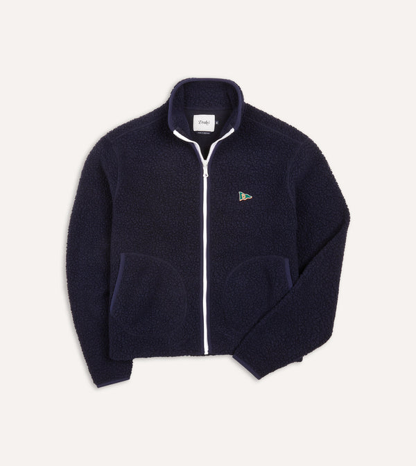 drake's Navy Boucle Wool Zip Fleece Jacket