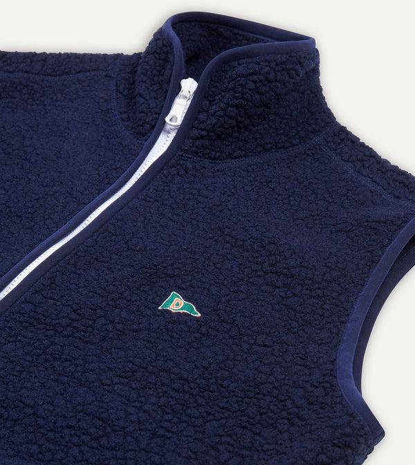 Drake's Navy Boucle Wool Zip Fleece Vest