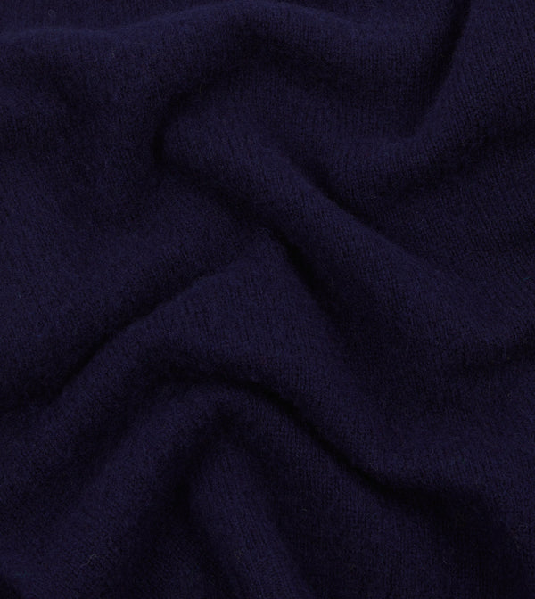 Drake's Navy Brushed Shetland Crew Neck Jumper