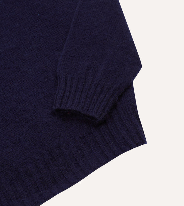 Drake's Navy Brushed Shetland Crew Neck Jumper