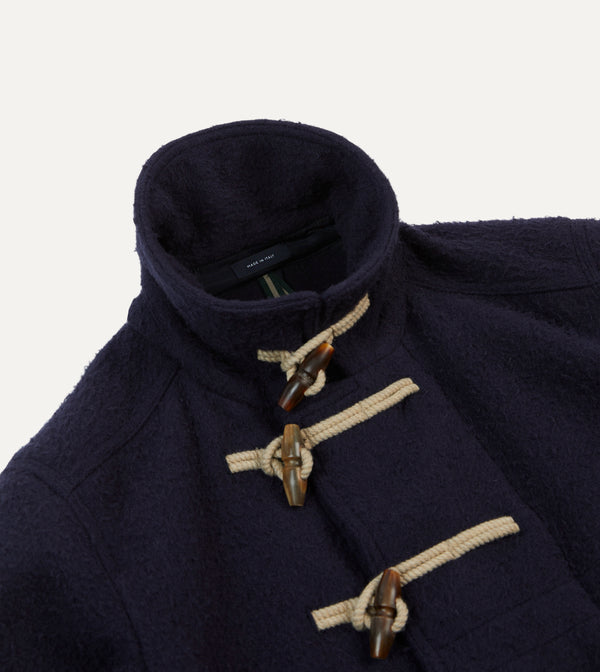Drake's Navy Casentino Wool Short Duffle Coat