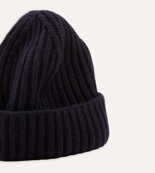 Drake's Navy Cashmere Ribbed Knit Cap