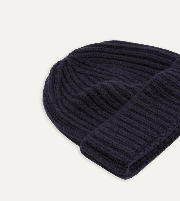Drake's Navy Cashmere Ribbed Knit Cap