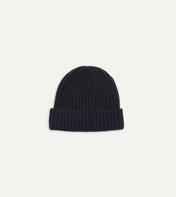 drake's Navy Cashmere Ribbed Knit Cap