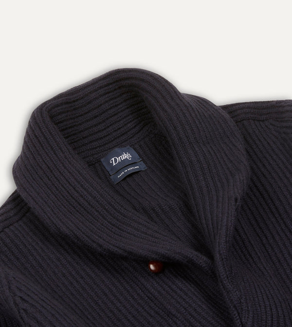 Drake's Navy Cashmere Shawl Collar Cardigan