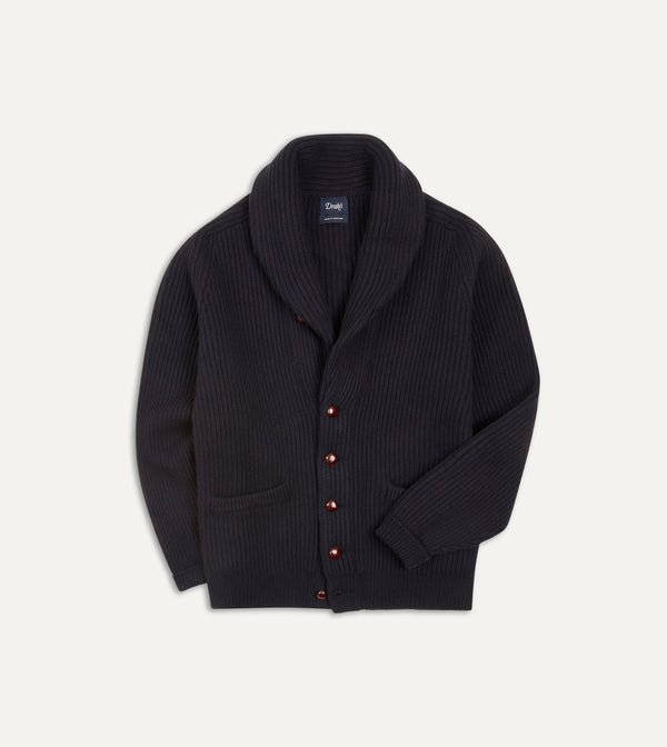 drake's Navy Cashmere Shawl Collar Cardigan