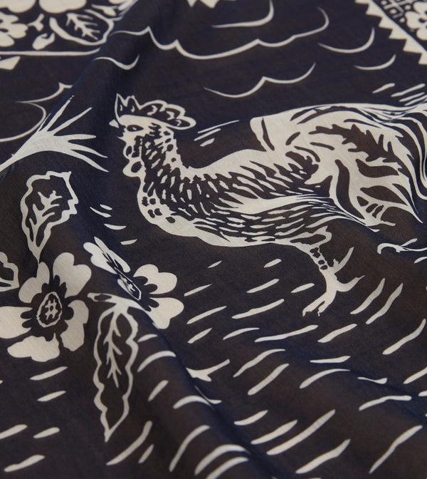 Drake's Navy Cockerel Print Silk-Cotton Bandana