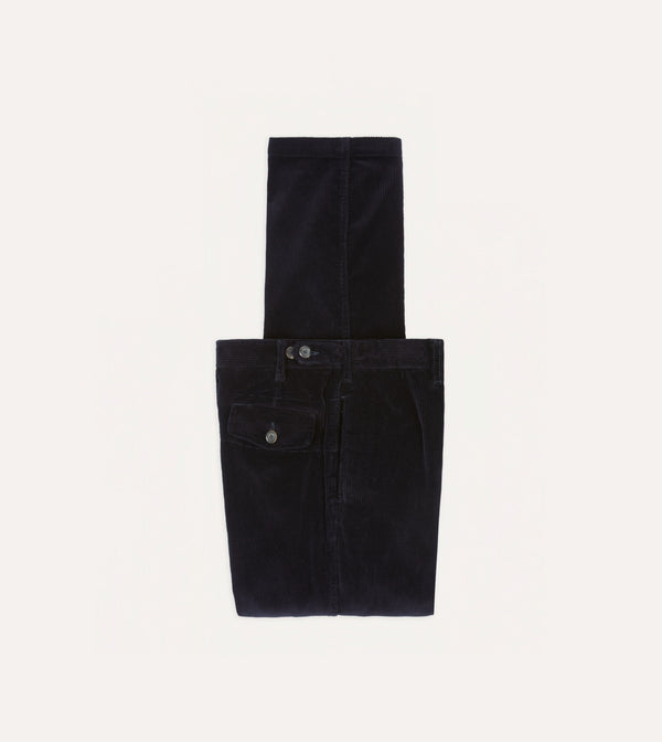 drake's Navy Cotton Corduroy Games Trousers