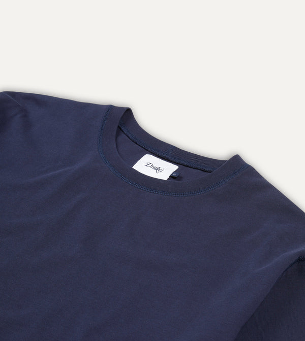 Drake's Navy Cotton Crew Neck Hiking T-Shirt