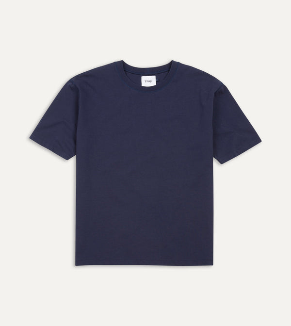 drake's Navy Cotton Crew Neck Hiking T-Shirt
