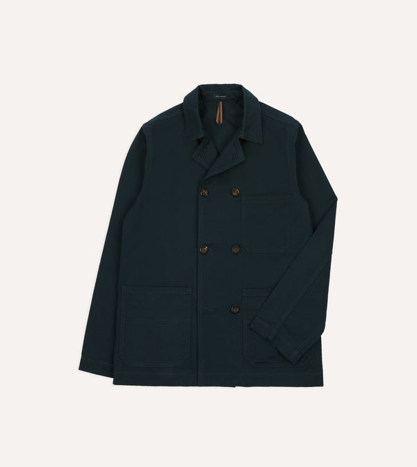 drake's Navy Cotton Double-Breasted Chore Coat