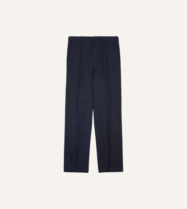 Drake's Navy Cotton Flat Front Chino